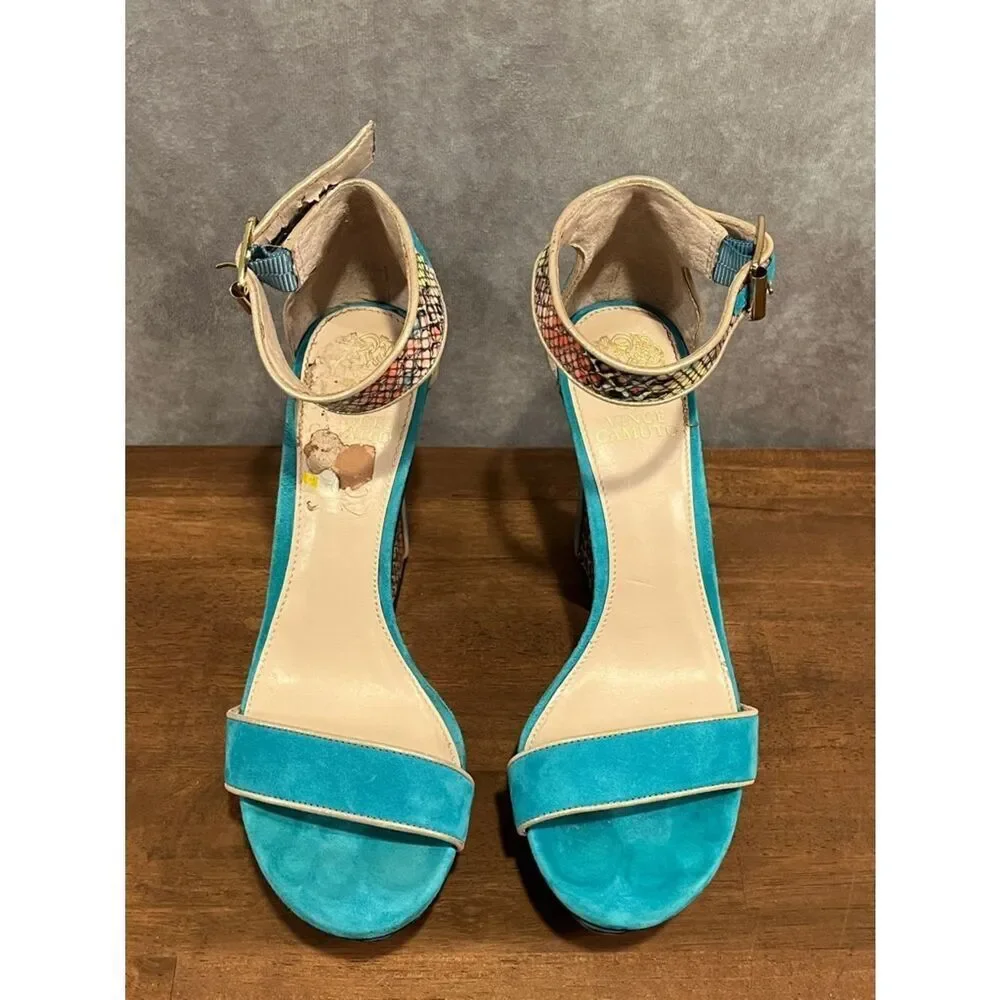 Vince Camuto Turquoise Suede Platform Ankle-Strap Platform Heels size 9